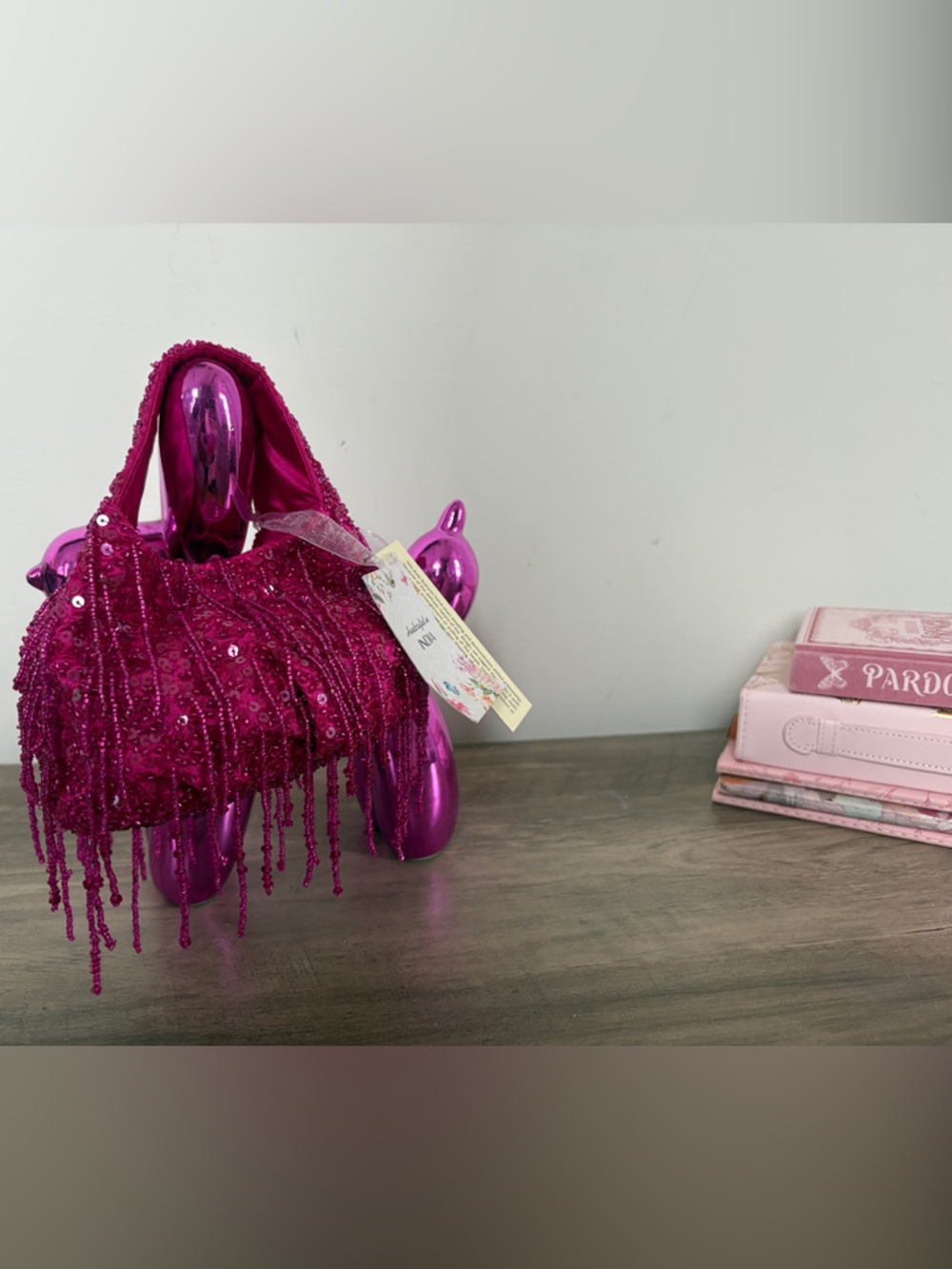 Fuchsia Beaded Fringe Hobo Bag - Women